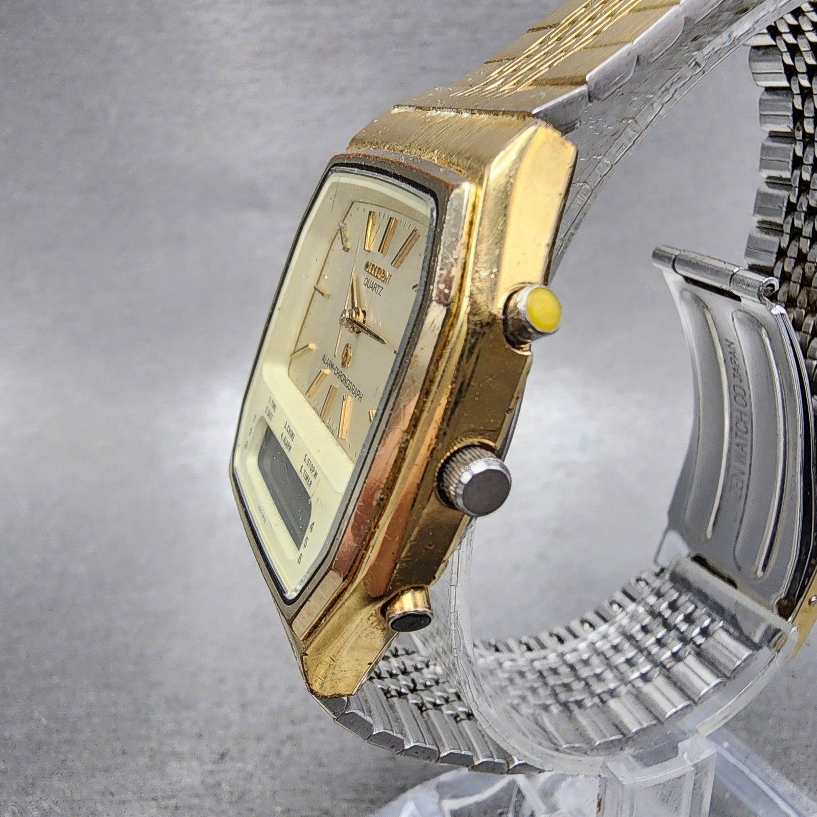 Citizen Analog Digital Watch Men 33mm Champagne Dial Gold Tone READ New Battery2