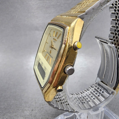 Citizen Analog Digital Watch Men 33mm Champagne Dial Gold Tone READ New Battery2
