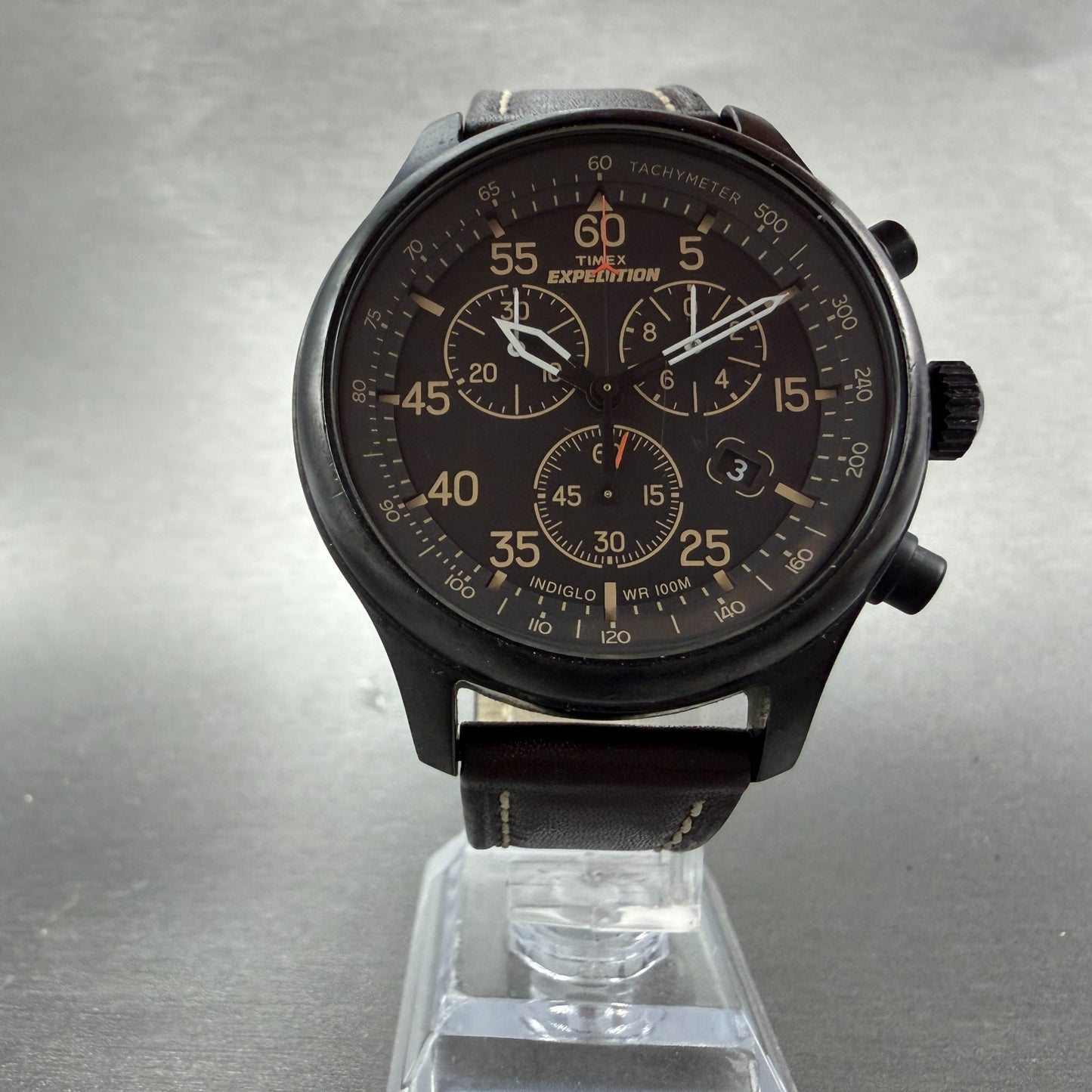 Timex Expedition Field Chronograph Watch Men 43mm Black Dial Black Tone New BatA5