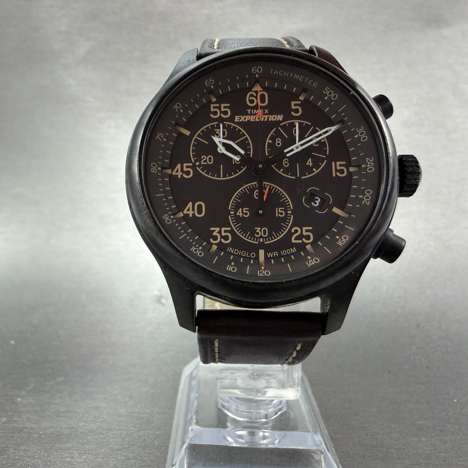 Timex Expedition Field Chronograph Watch Men 43mm Black Dial Black Tone New BatA5