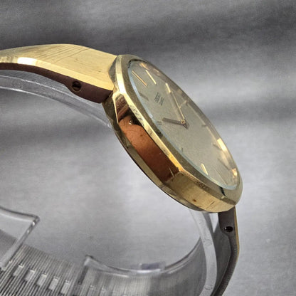 Seiko Watch Men 32mm Champagne Dial Gold Tone Round 7430-6009 New Battery VTG3