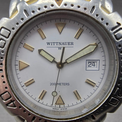 Wittnauer Dive Watch Men 38mm White Dial Two Tone Date Round New Battery VTG1