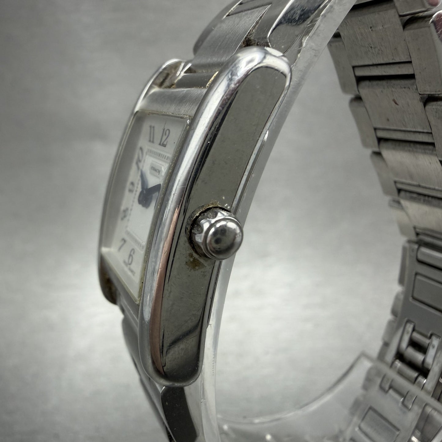 Coach Tank Watch Women 19mm White Dial Silver Tone Rectangle W002B New Battery2