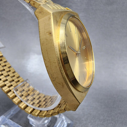 Nixon Time Teller Watch Men 37mm Gold Dial Gold Tone Round New Battery3