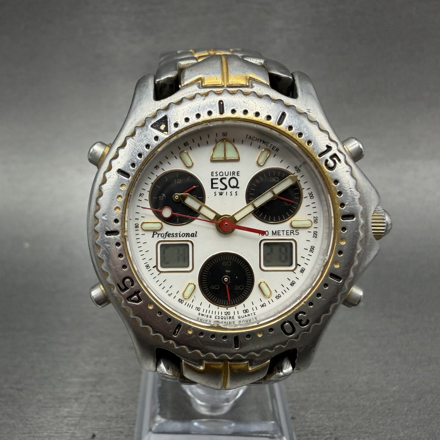 ESQ Analog Digital Watch Men 38mm White Dial Two Tone Round 1941 PARTS0