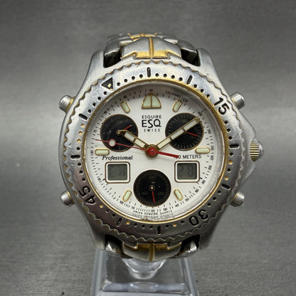 ESQ Analog Digital Watch Men 38mm White Dial Two Tone Round 1941 PARTS0