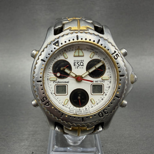 ESQ Analog Digital Watch Men 38mm White Dial Two Tone Round 1941 PARTS0