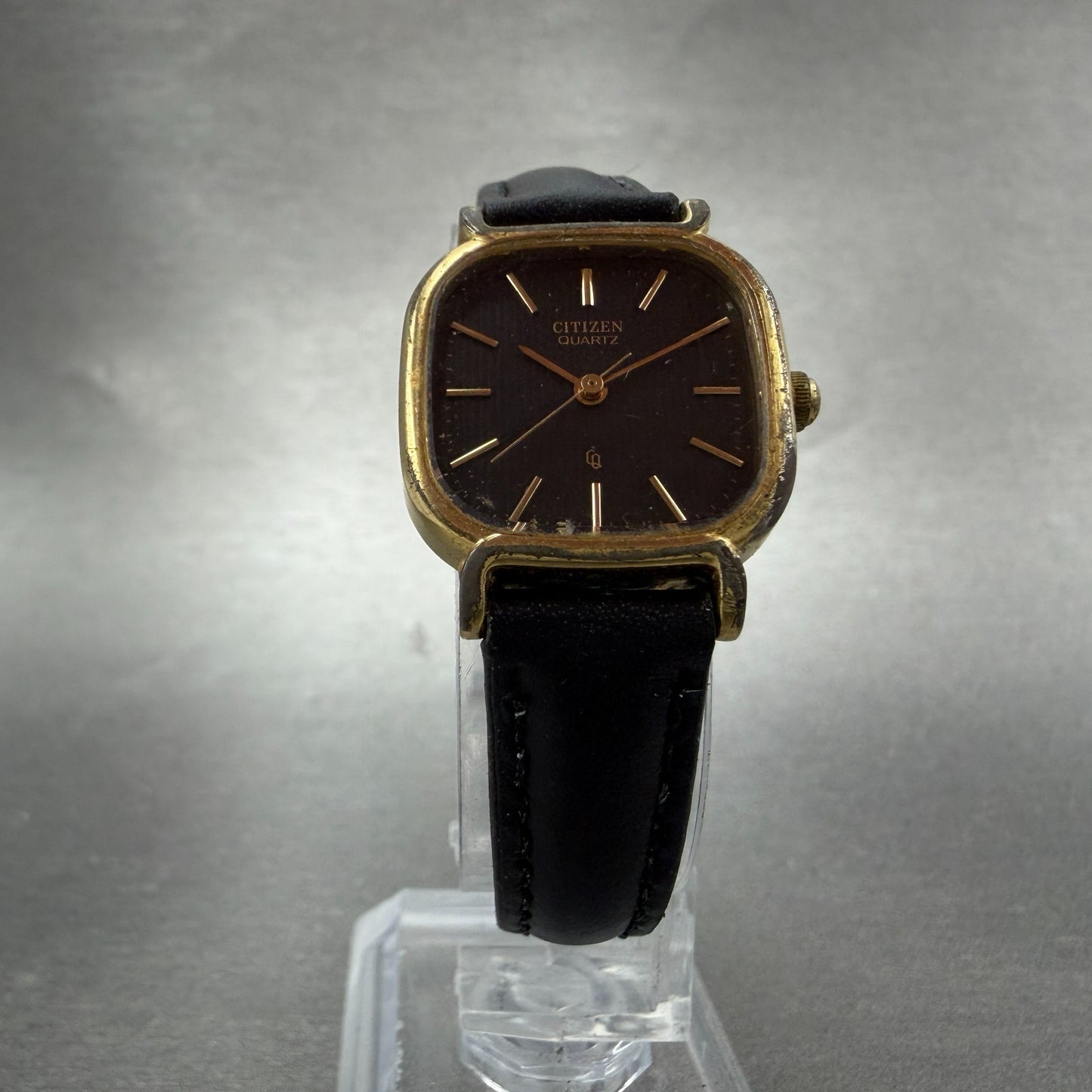 Citizen CQ Watch Women 22mm Black Dial Gold Tone Rectangle 1100-109104 New Batt5