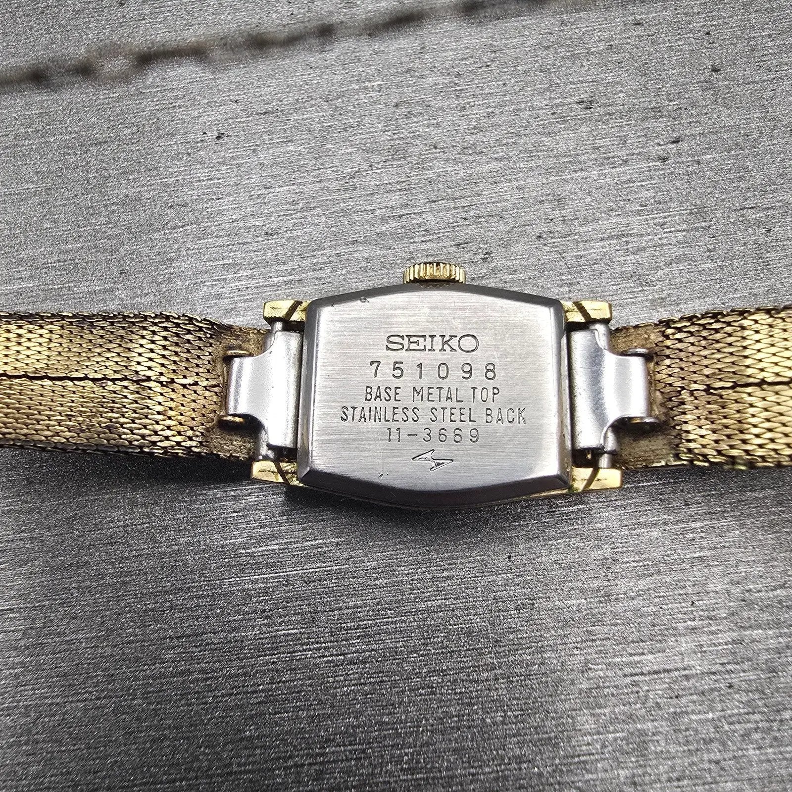 Seiko Watch Women 16mm Bronze Dial Gold Tone Rectangle 11-3669 Manual Wind Works11