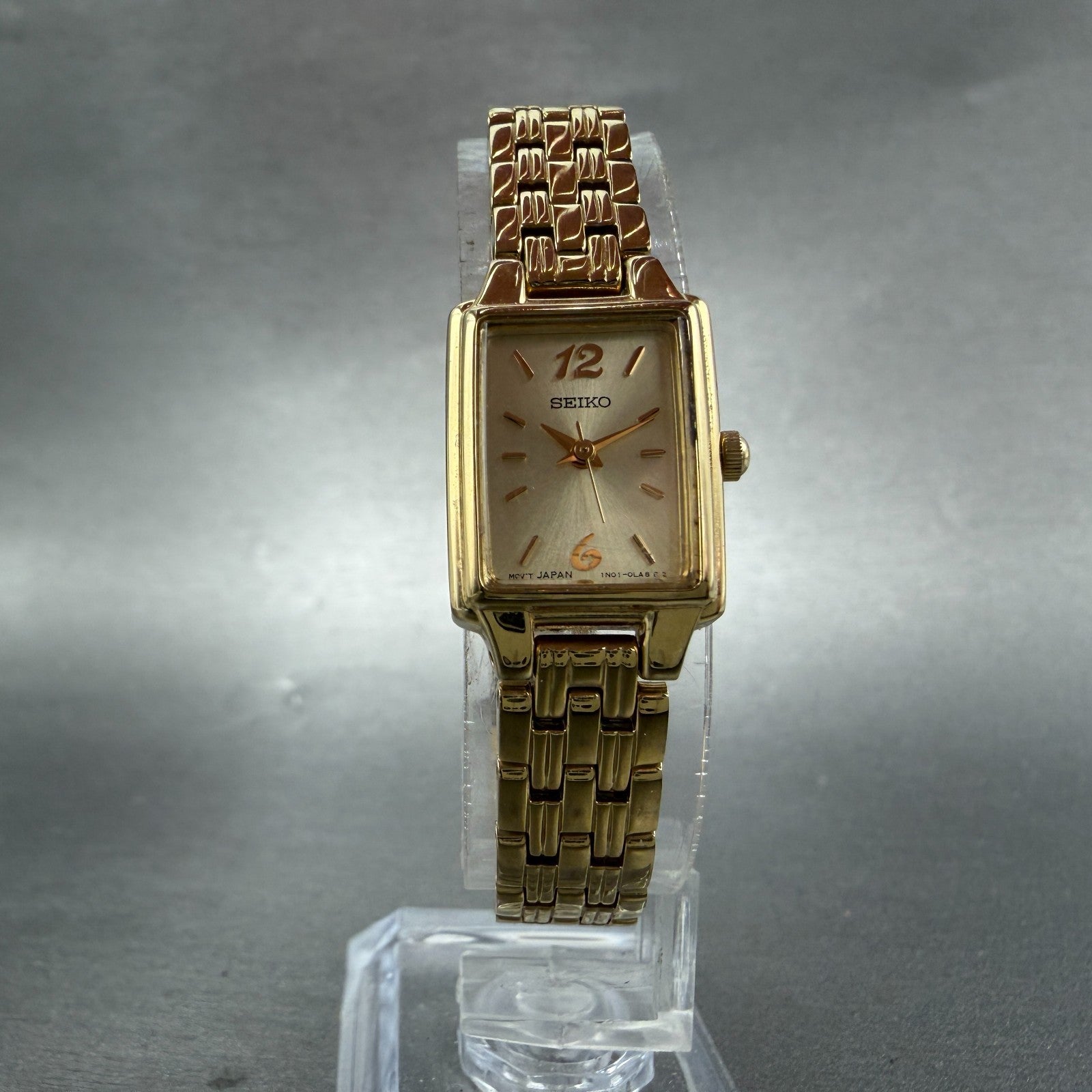 Seiko Tank Watch Women 16mm Champagne Dial Gold Tone 1N01-0FH0 New Battery NMZ6