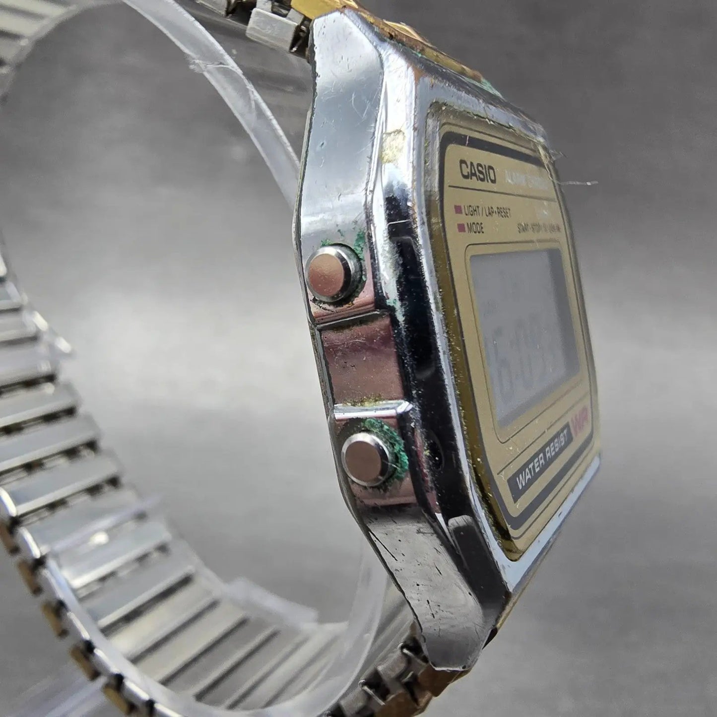 Casio A158WE Watch Men 33mm Champagne Dial Silver Alarm Chronograph New Battery3