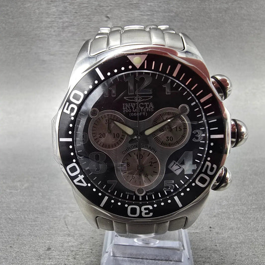 Invicta Pro Diver Chronograph Watch Men 45mm Black Dial Silver Tone Date New Bat0