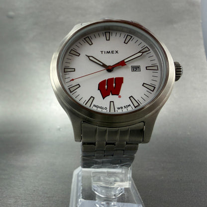 Timex Wisconsin Badgers Watch Men 43mm White Dial Silver Tone Date New Battery5