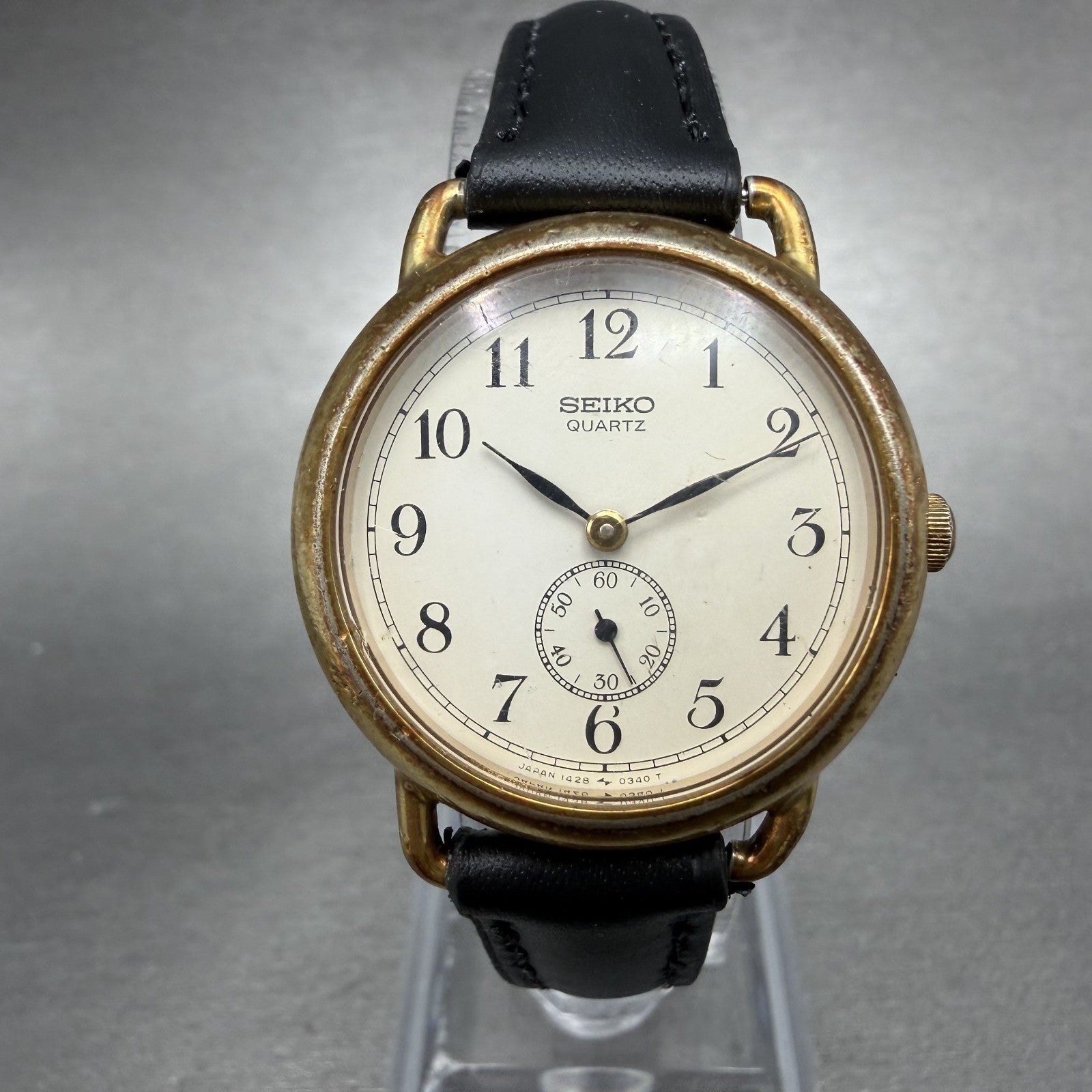 Seiko Watch Women 28mm White Dial Gold Tone Round 1428-0070 New Battery HUR30