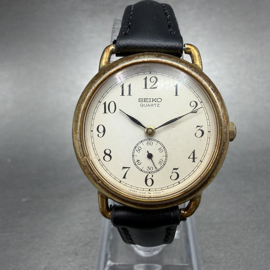 Seiko Watch Women 28mm White Dial Gold Tone Round 1428-0070 New Battery HUR30