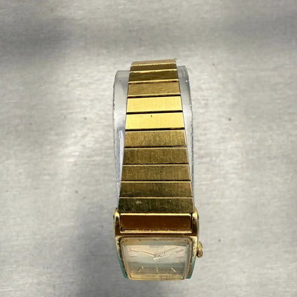 Seiko Watch Women 17mm Gold Dial Gold Tone Rectangle 2C20-5830 New Battery VTG5