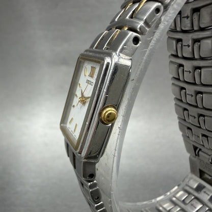 Seiko Tank Watch Women 16mm White Dial Two Tone Rectangle 1N015D60 New Battery2