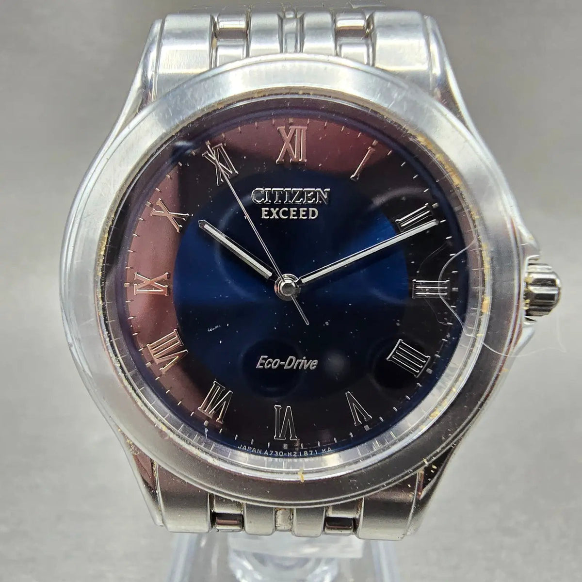 Citizen Eco-Drive Exceed Watch Men 35mm Blue Dial Steel Round A730-H12557 Runs0