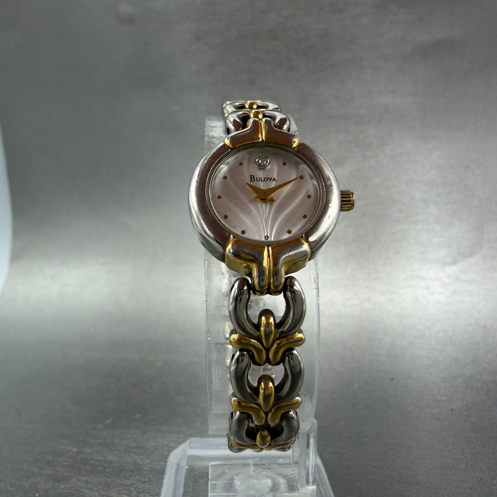 Bulova Watch Women 20mm White Dial Two Tone Round 98P15 New Battery ABC5