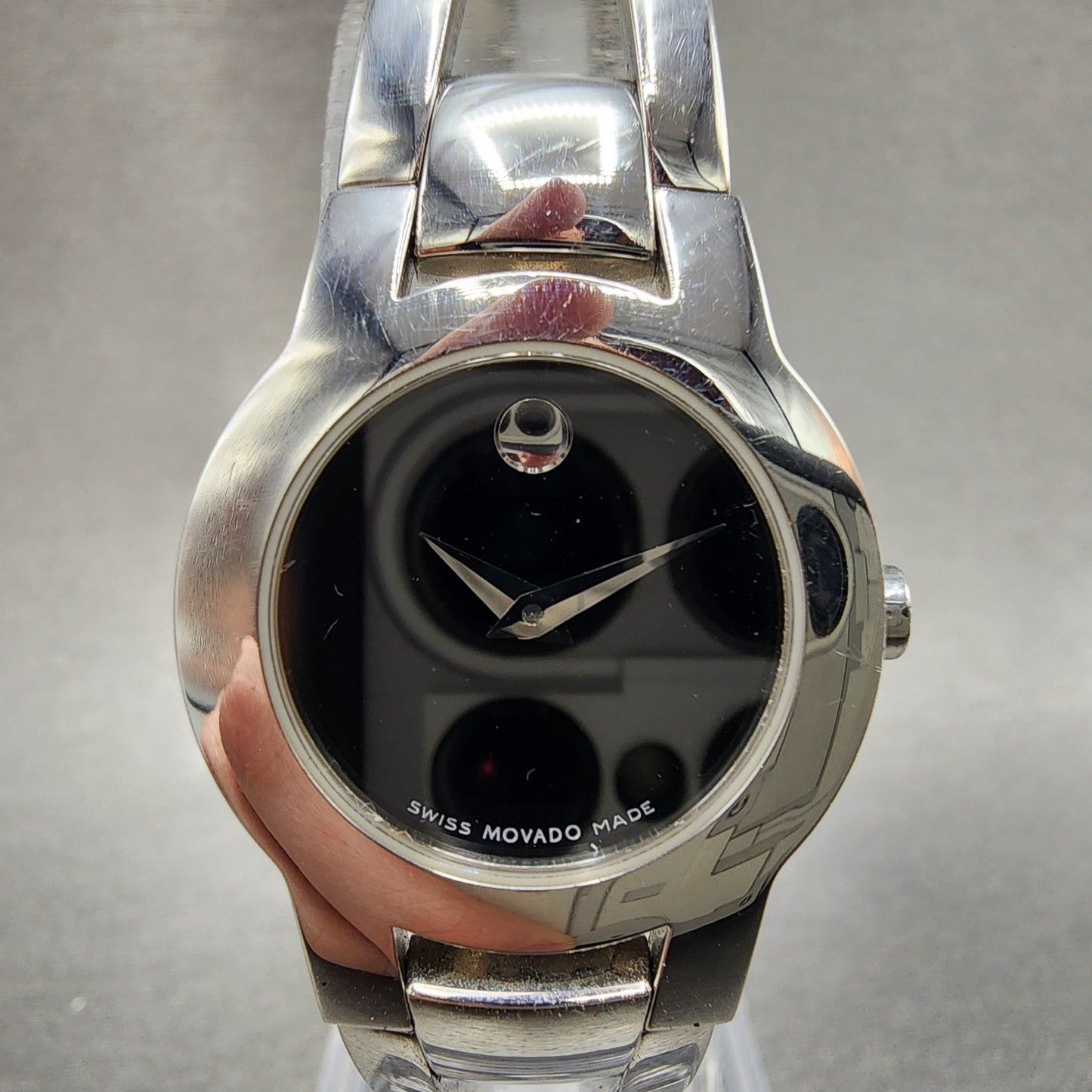 Movado Amorosa Watch Women 24m Black Dial Stainless Steel Round 84 E4 1842 Runs1