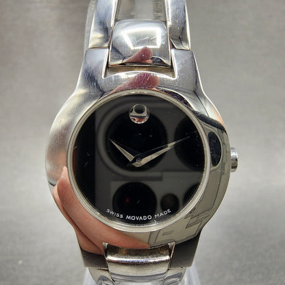 Movado Amorosa Watch Women 24m Black Dial Stainless Steel Round 84 E4 1842 Runs1