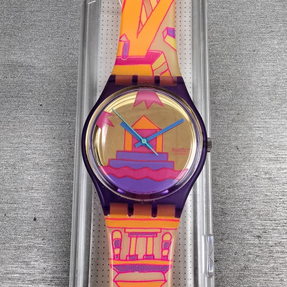 Swatch Rara Avis Watch Men 34mm Gold Dial Purple Case GV103 New Battery NOS0
