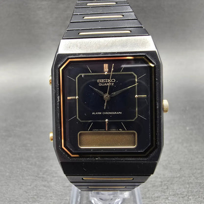 Seiko Analog Digital Watch Men 29mm Black Gold Alarm Chrono H449-5339 PARTS VTGK0