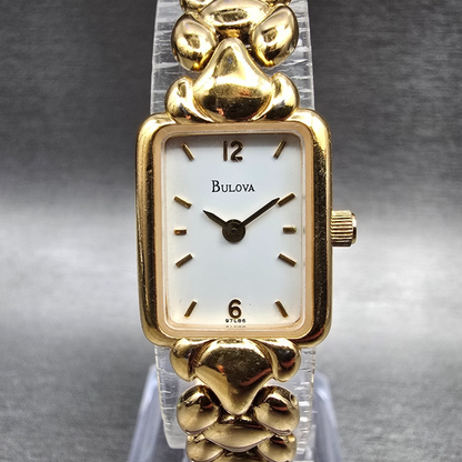 Bulova Tank Watch Women 16mm White Dial Gold Rectangle 97L86 New Battery VTG0