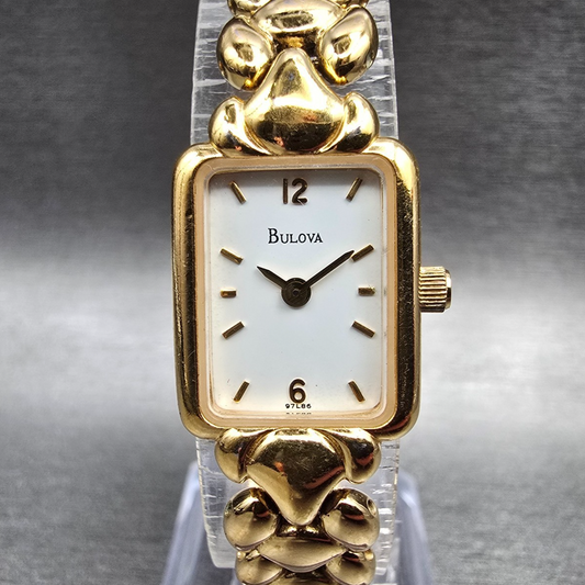 Bulova Tank Watch Women 16mm White Dial Gold Rectangle 97L86 New Battery VTG0