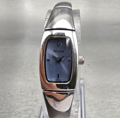 Bulova Watch Women 13mm Blue Dial Silver Tone Rectangle 96L98 New Battery0