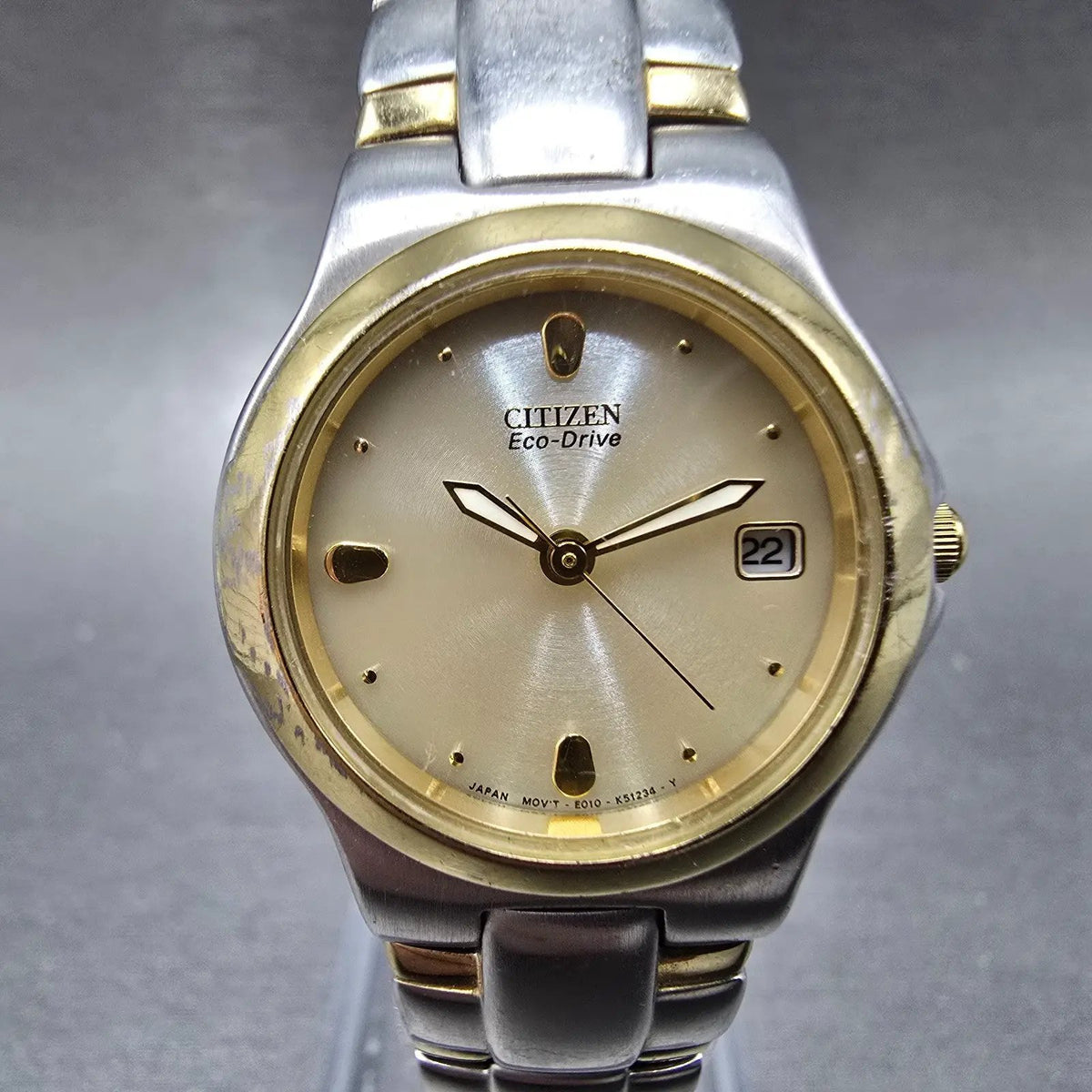 Citizen Eco-Drive Watch Women 25mm Cream Dial Two Tone Date Round Works JP0