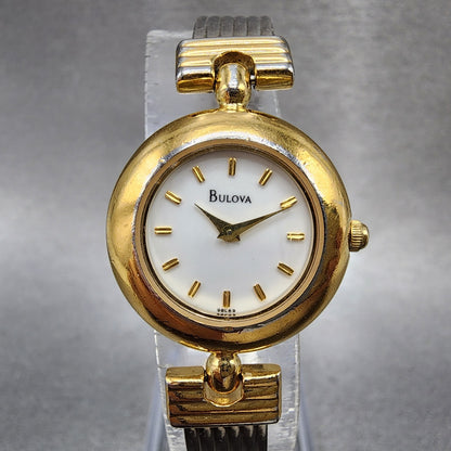 Bulova Watch Women 22mm White Dial Two Tone Round 98L69 New Battery0