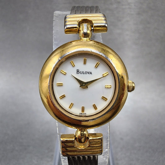 Bulova Watch Women 22mm White Dial Two Tone Round 98L69 New Battery0