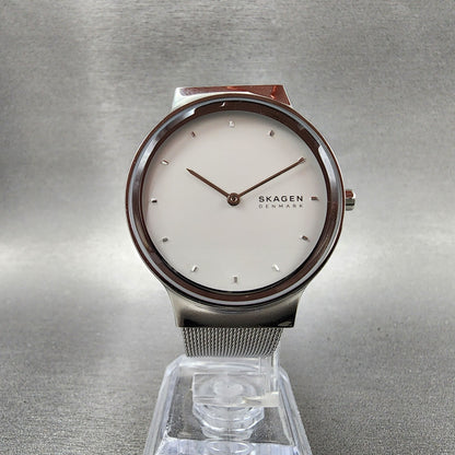 Skagen Freja Watch Women 34mm White Dial Steel Round Mesh Band SKW2823 NWT6