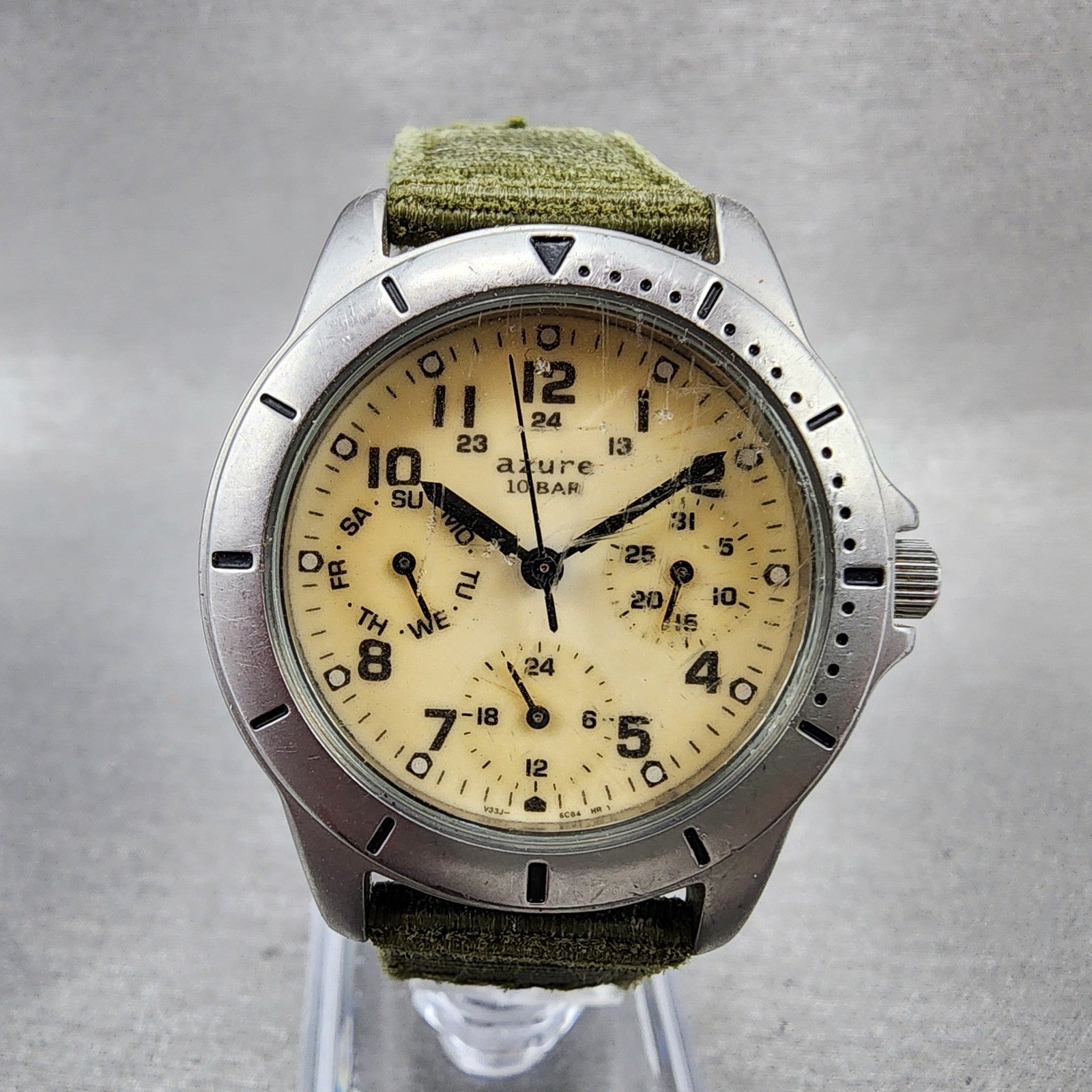Seiko ALBA Azure Watch Men 33mm Cream Dial Silver Tone Daydate Round New Battery0