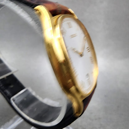 Seiko Tank Watch Men 29mm Silver Dial Gold Tone Date 7n295221 New Battery3