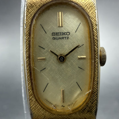 Seiko Tank Watch Women 13mm Champagne Dial Gold Tone 1320-6069 New Battery1