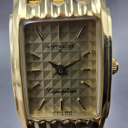 Wittnauer Cosmopolitan Tank Watch Women 17mm Champagne Dial Gold Tone New Batt1