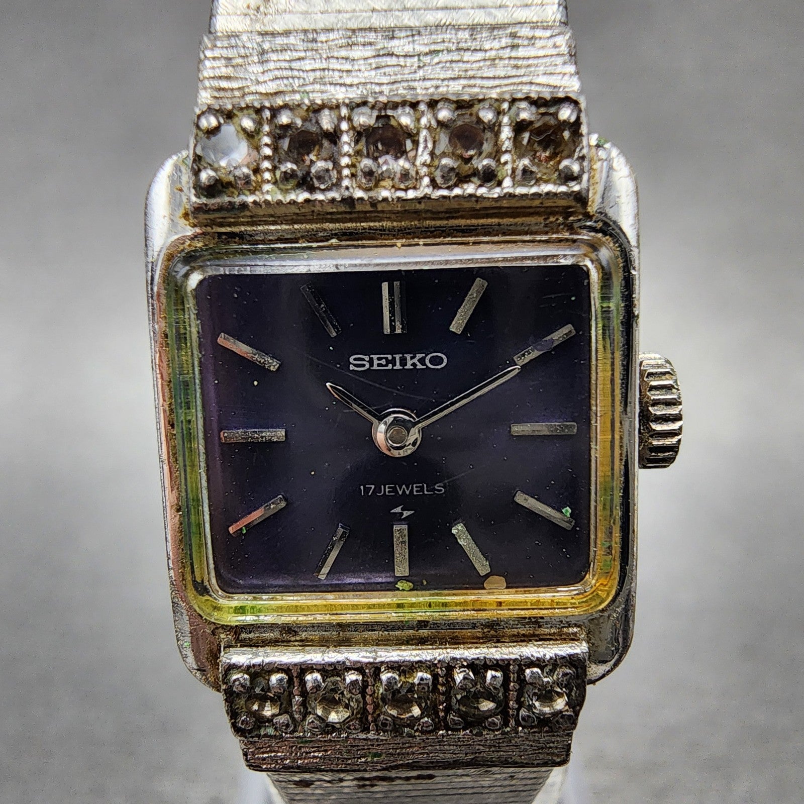 Seiko Tank Watch Women 17mm Purple Dial Silver Tone 213141 Manual PARTS2