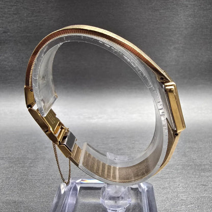 Seiko Tank Watch Women 17mm Gold Dial Gold Tone Rectangle 7320-5479 New Batt VTG8