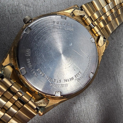 Seiko Watch Men 37mm Luminous Dial Gold Tone Daydate Round 7N43-9048 New Batt JP10