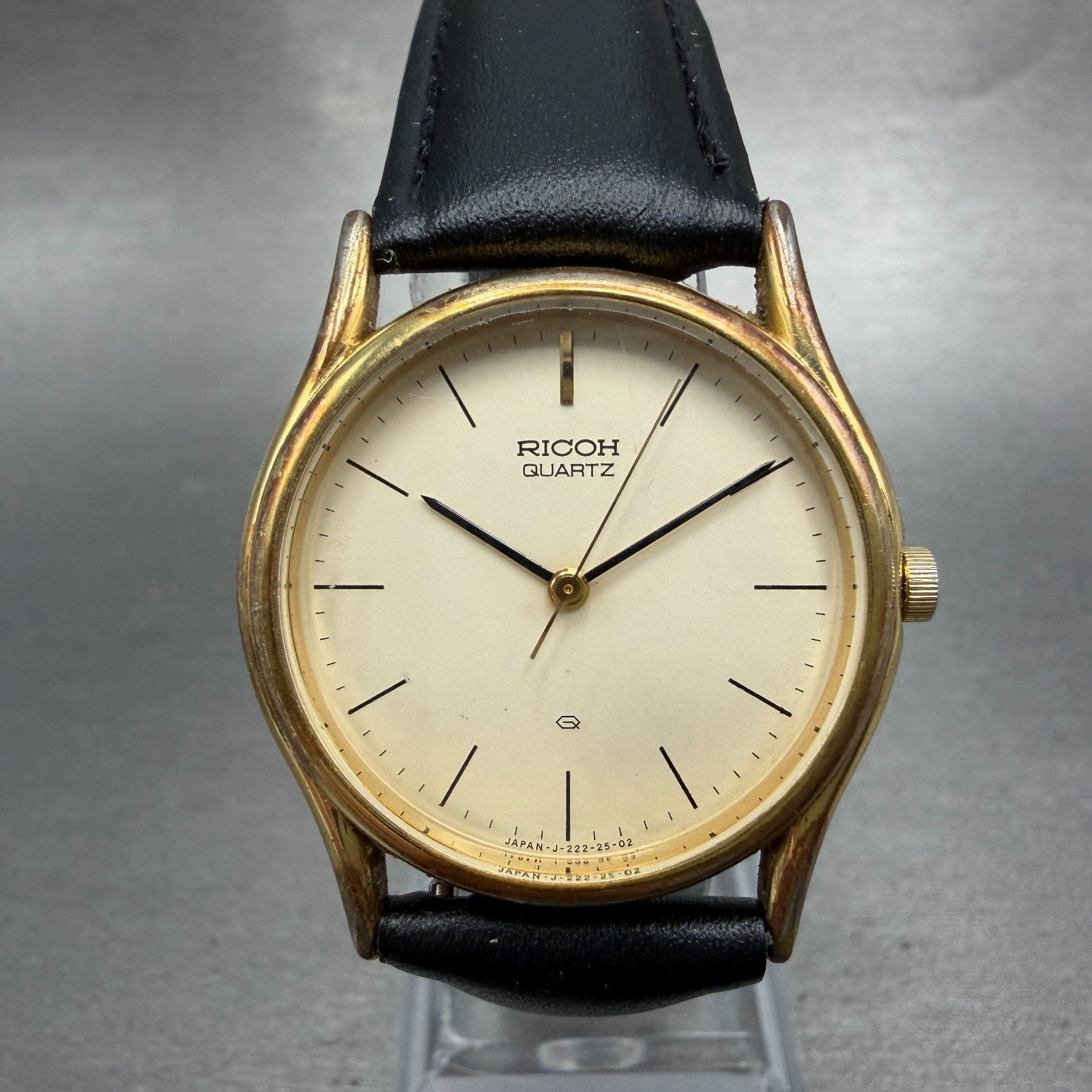 Ricoh Watch Men 31mm Champagne Dial Gold Tone Round New Battery Vintage0