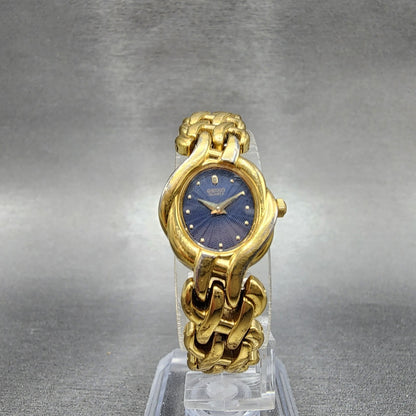 Seiko Watch Women 18mm Blue Dial Gold Tone Oval 4N005669 New Battery5