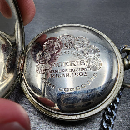Moeris Pocket Watch Men 43mm White Dial Steel Manual Wind READ!!! Vintage