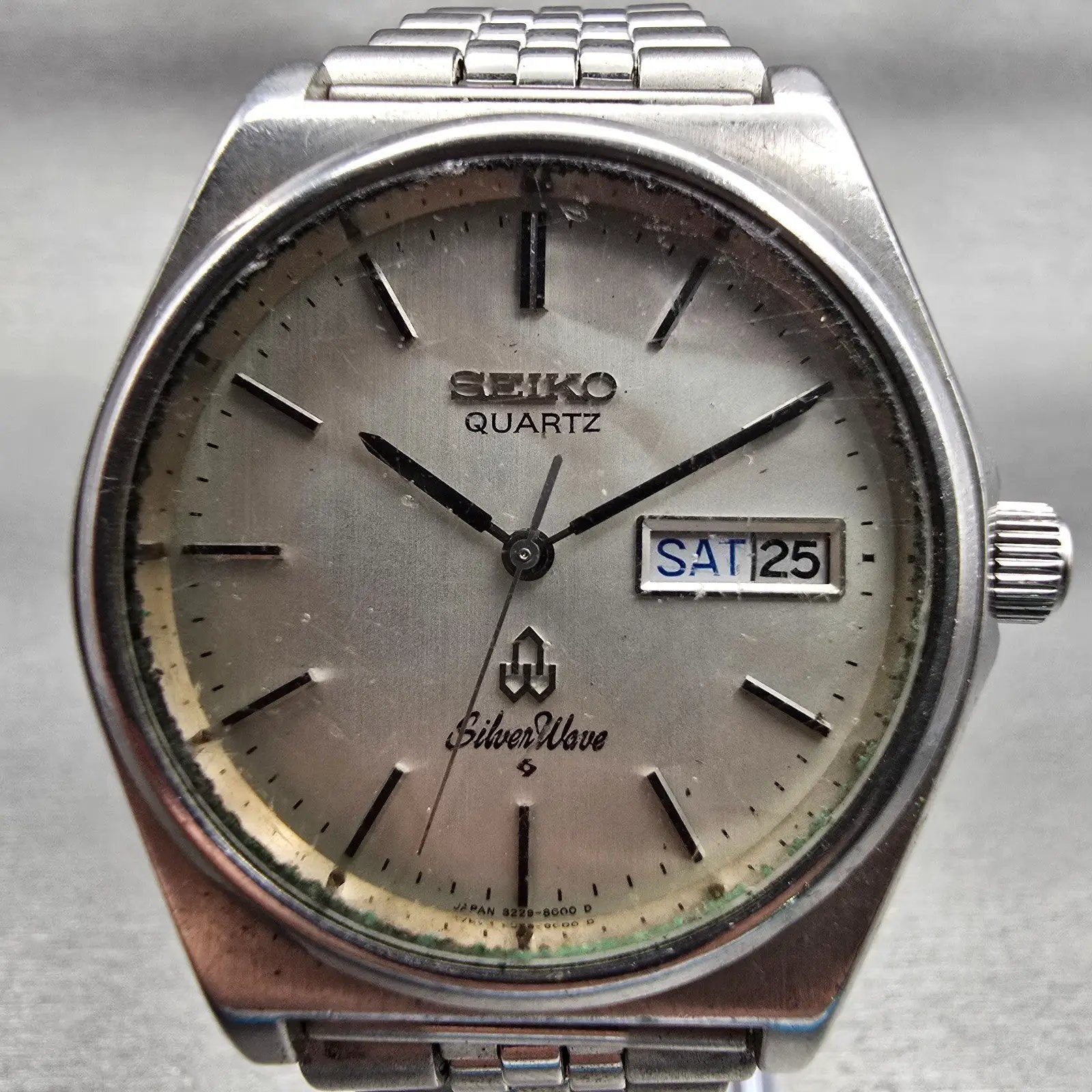 Seiko Silver Wave Watch Men 36mm Silver Dial Daydate Round 3229-8000 New Battery1