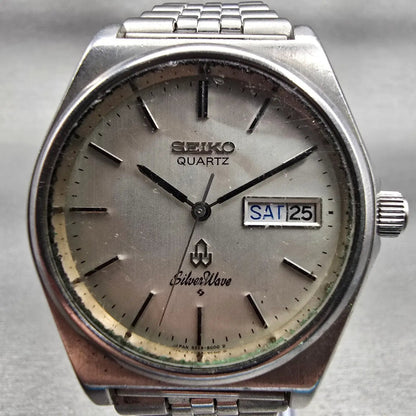 Seiko Silver Wave Watch Men 36mm Silver Dial Daydate Round 3229-8000 New Battery1