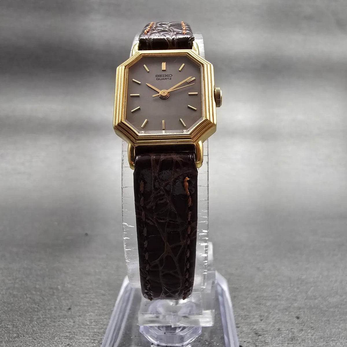 Seiko TankWatch Women 17mm Gray Dial Gold Tone Octagon 2C21-5279 New Battery VTG5