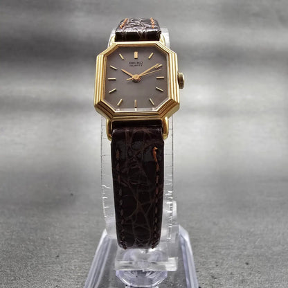 Seiko TankWatch Women 17mm Gray Dial Gold Tone Octagon 2C21-5279 New Battery VTG5