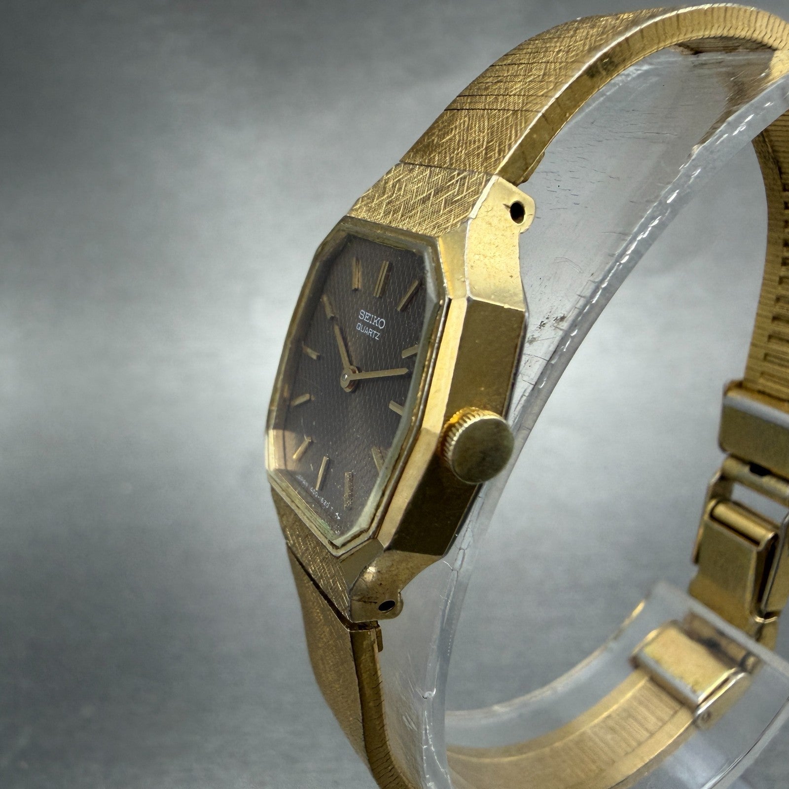 Seiko Watch Women 19mm Brown Dial Gold Tone 1400-5429  Octagon New Battery VTG2