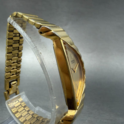 Seiko Halfmoon Watch Women 14mm Gold Dial Gold Tone Asymmetrical New Battery BV53